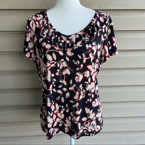 •Van Heusen• Floral Short Sleeve Top with Ruffle - Size Large - Picture 1 of 9